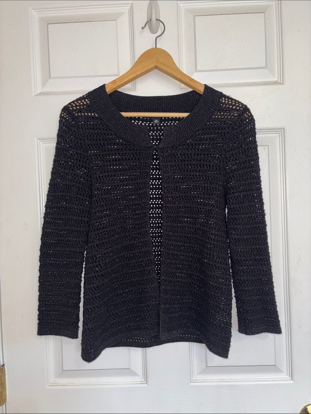 Banana Republic Lambs Wool/ modal blend Open-Weave  Black metallic Cardigan